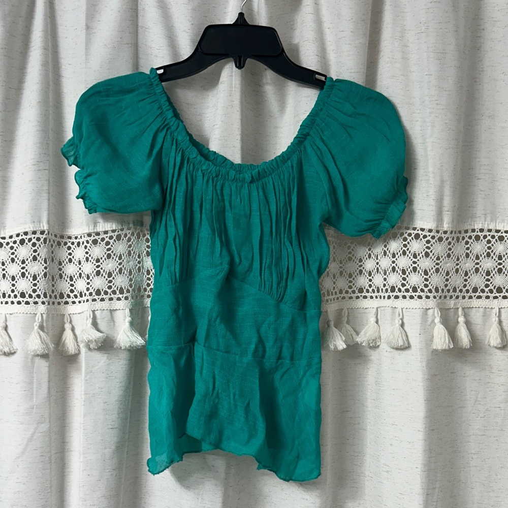 Chic Teal Puff Sleeve Blouse